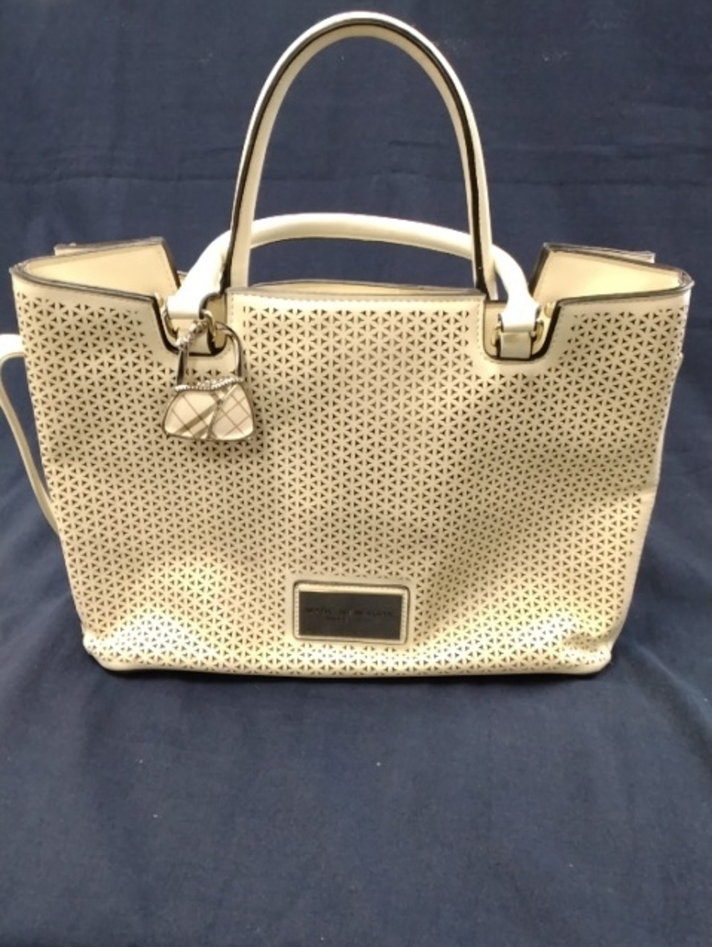 Source Unknown Light Cream Perforated Tote with Charm